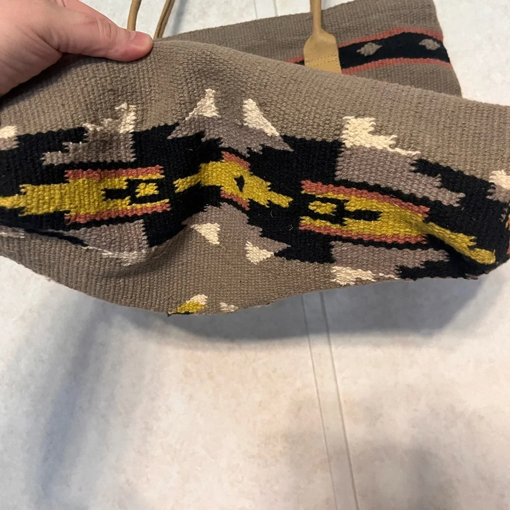 Ecote Taupe Handwoven Tote with Pink and Yellow‎ Pattern